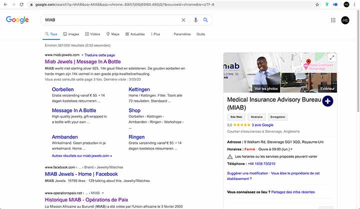La recherche de « MIAB » sur Google